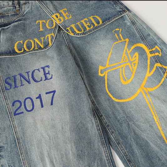 Jeans Street Loose Print – Blue Denim