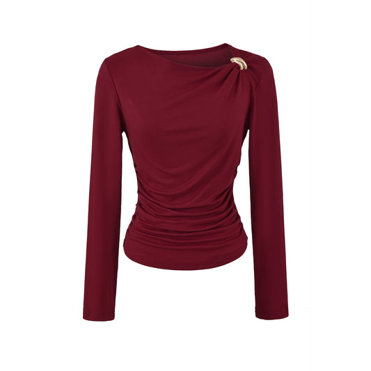 Top z dekoltem i metalową ozdobą