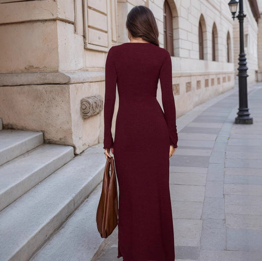 Sukienka Long Elegant Commute – Deep Red