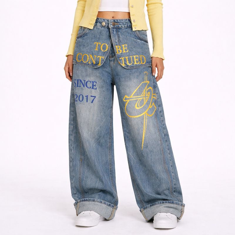 Jeans Street Loose Print – Blue Denim