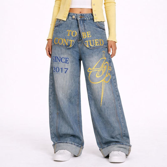 Jeans Street Loose Print – Blue Denim